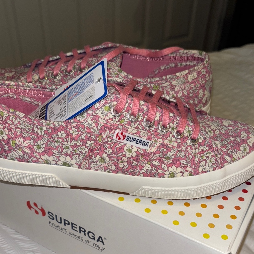Superga Pink and White Floral Sneakers NWT